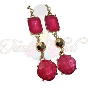 NY&C Pink & Gold 3-tier drop post earrings